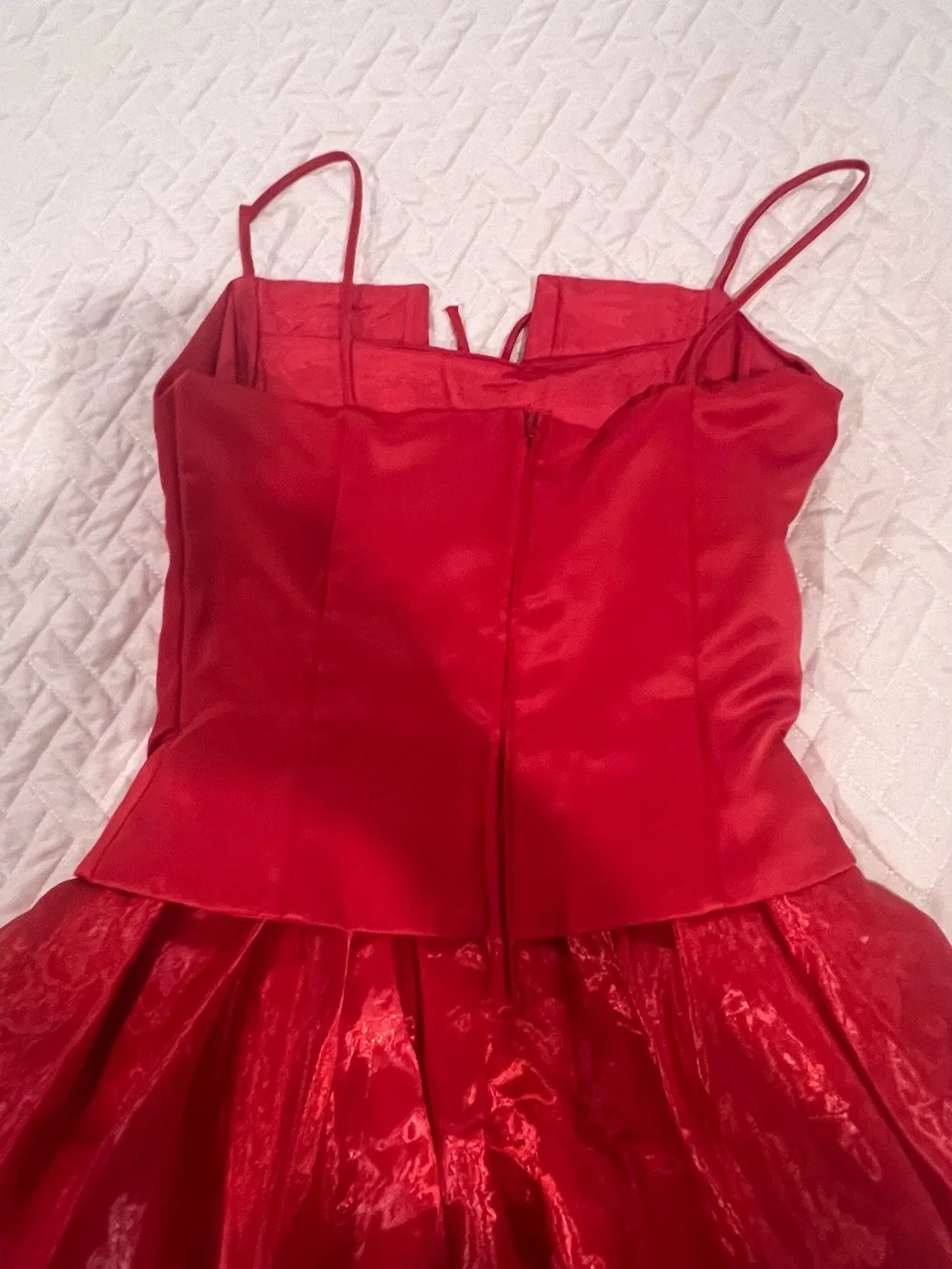 Strapless Red Prom Dress with Full Organza Skirt - Picture 4 of 5